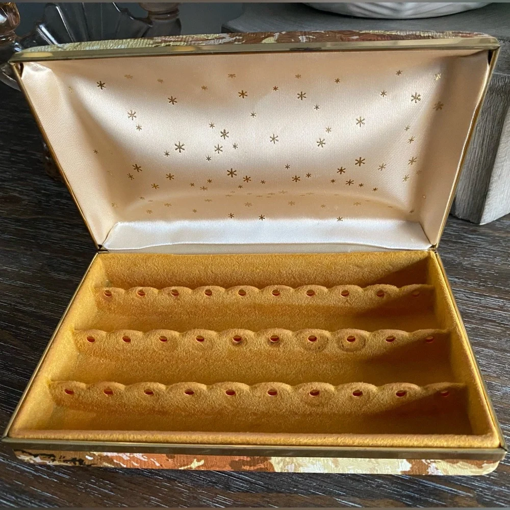 Vtg Mele Earring Jewelry Organizer Satin Lined Gold Trimmed Case 1950s 60s